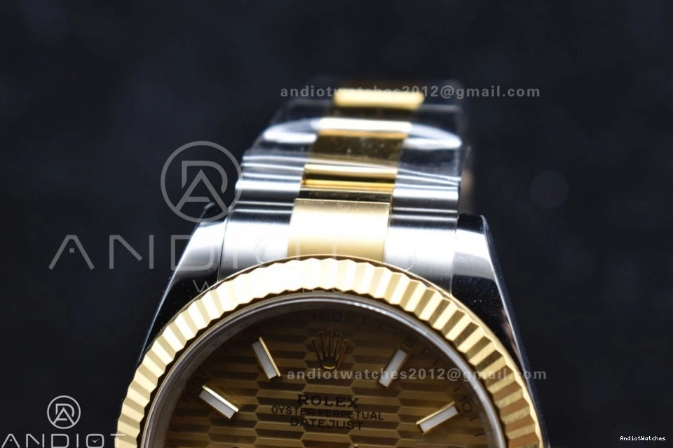 Oyster on YG Textured DateJust 41 Steel Best Sleek 1:1 SS YG Bracelet Clean Dial Edition 904L 126333 608 VR 0513